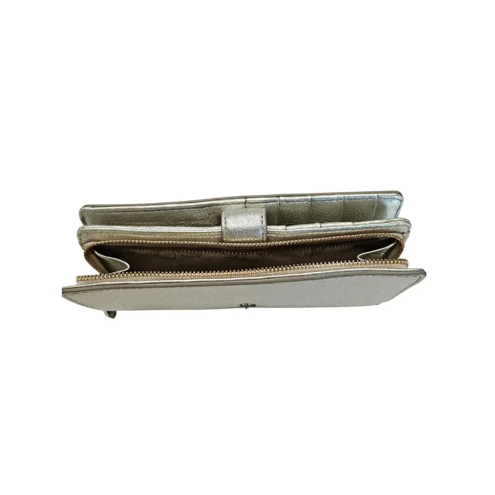 Cole Haan White Gold Pebbled Leather Slim Zip Wallet NWT